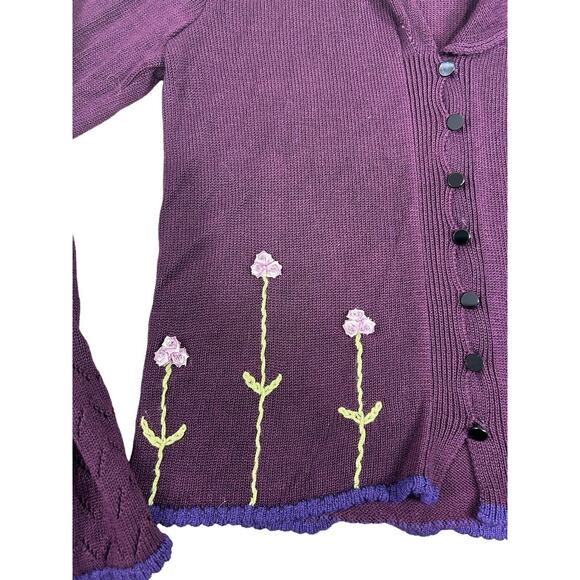 Cousin Johnny Embroidered Cardigan Sweater Sz Small Purple Applique Flowers65 - Picture 3 of 8